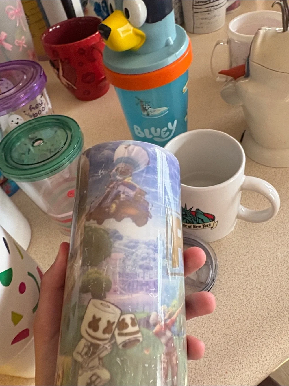 Fortnite Themed Decorative Cup - Blue, Gold, Green, orange for anyone